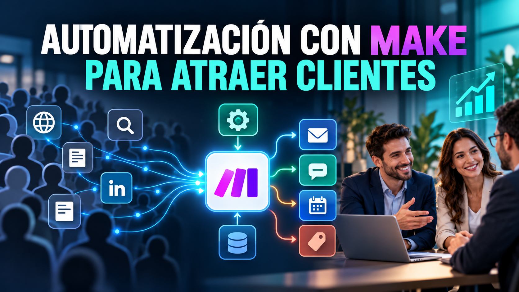 Automatización con Make que conecta fuentes de captación con conversaciones comerciales